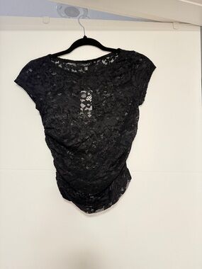 NWT Dynamite Black Lace Cap Sleeve Top Sheer Floral XS